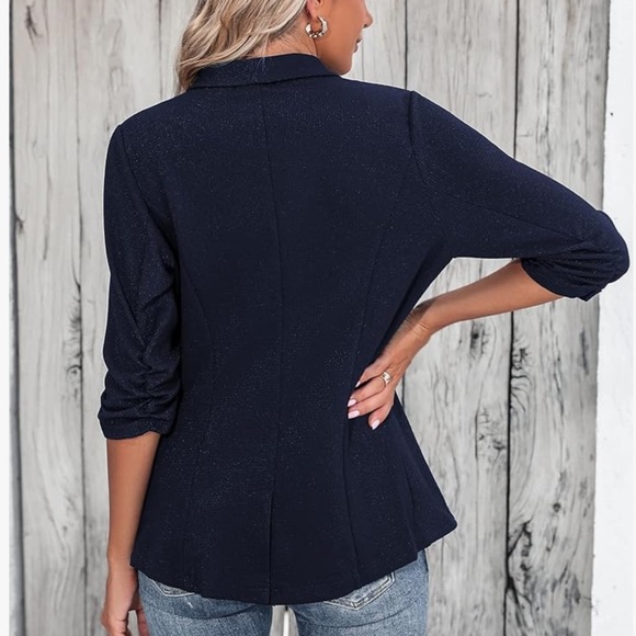 Beyove Women's 3/4 Stretchy Ruched Sleeve Lightweight Work Office Blazer NWT 2XL - Picture 3 of 10